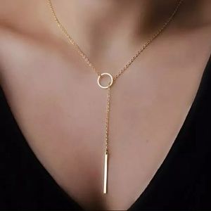 Gold tone Circle Bar Lariat Adjustable necklace
